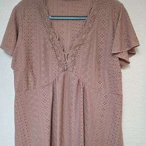 SHEIN Curvy Dusty Rose Eyelet Knit Top